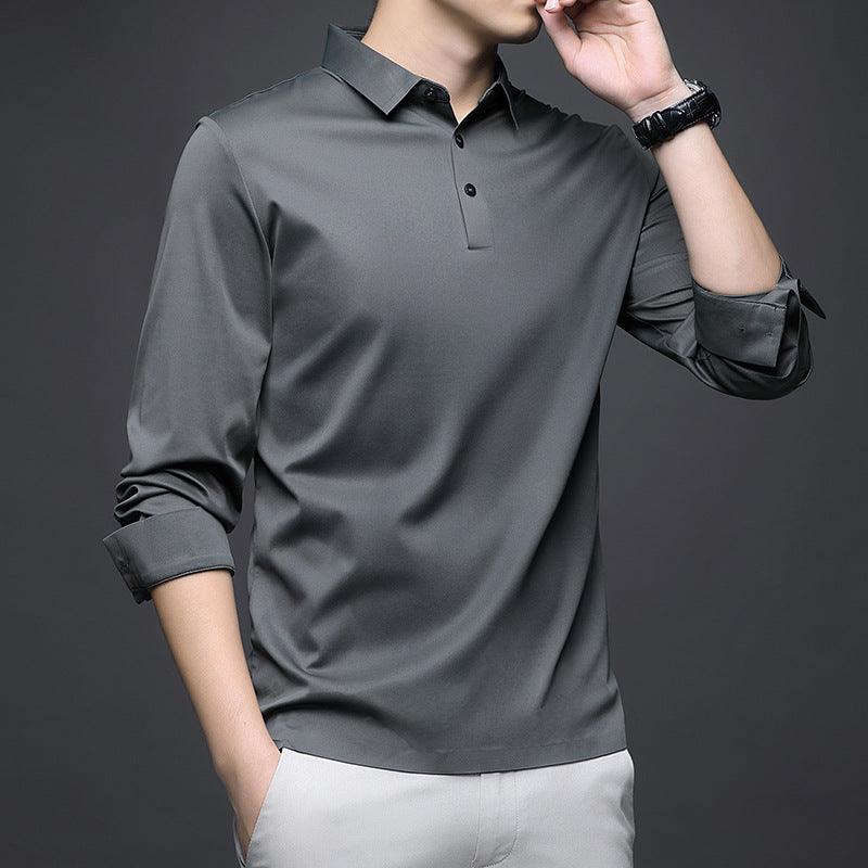 Jinammonia Seamless Quality Lapel Long Sleeve Shirt Men - Amazitshop