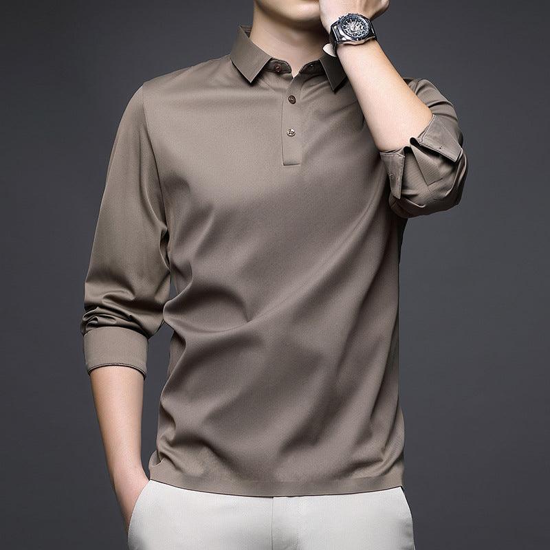 Jinammonia Seamless Quality Lapel Long Sleeve Shirt Men - Amazitshop