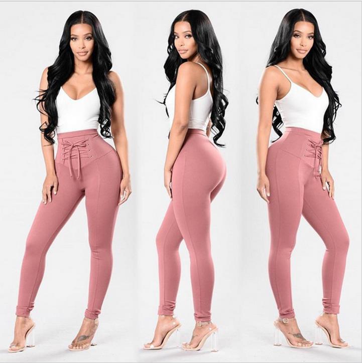 joggers women trousers stretch pencil pants plus size high waist sweatpants lace up long pants pink women fitness clothing - Amazitshop