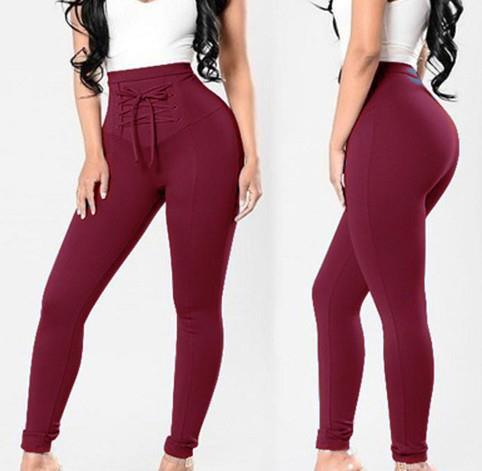 joggers women trousers stretch pencil pants plus size high waist sweatpants lace up long pants pink women fitness clothing - Amazitshop