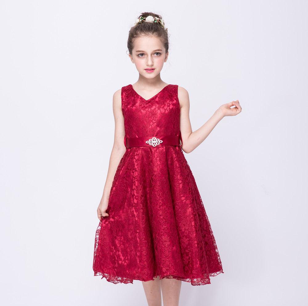 Kids girls dress children Costume Girls Dress Lace Dress Tong - Amazitshop