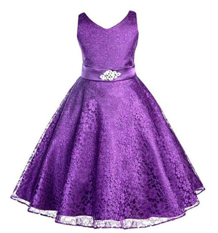 Kids girls dress children Costume Girls Dress Lace Dress Tong - Amazitshop