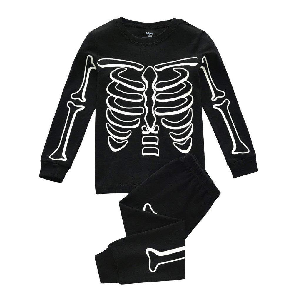 Kids Halloween Glowing Bones Print Long Sleeve Pajama Set - Amazitshop