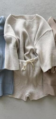 Kids Knitted Waffle Long Sleeve Set - Amazitshop