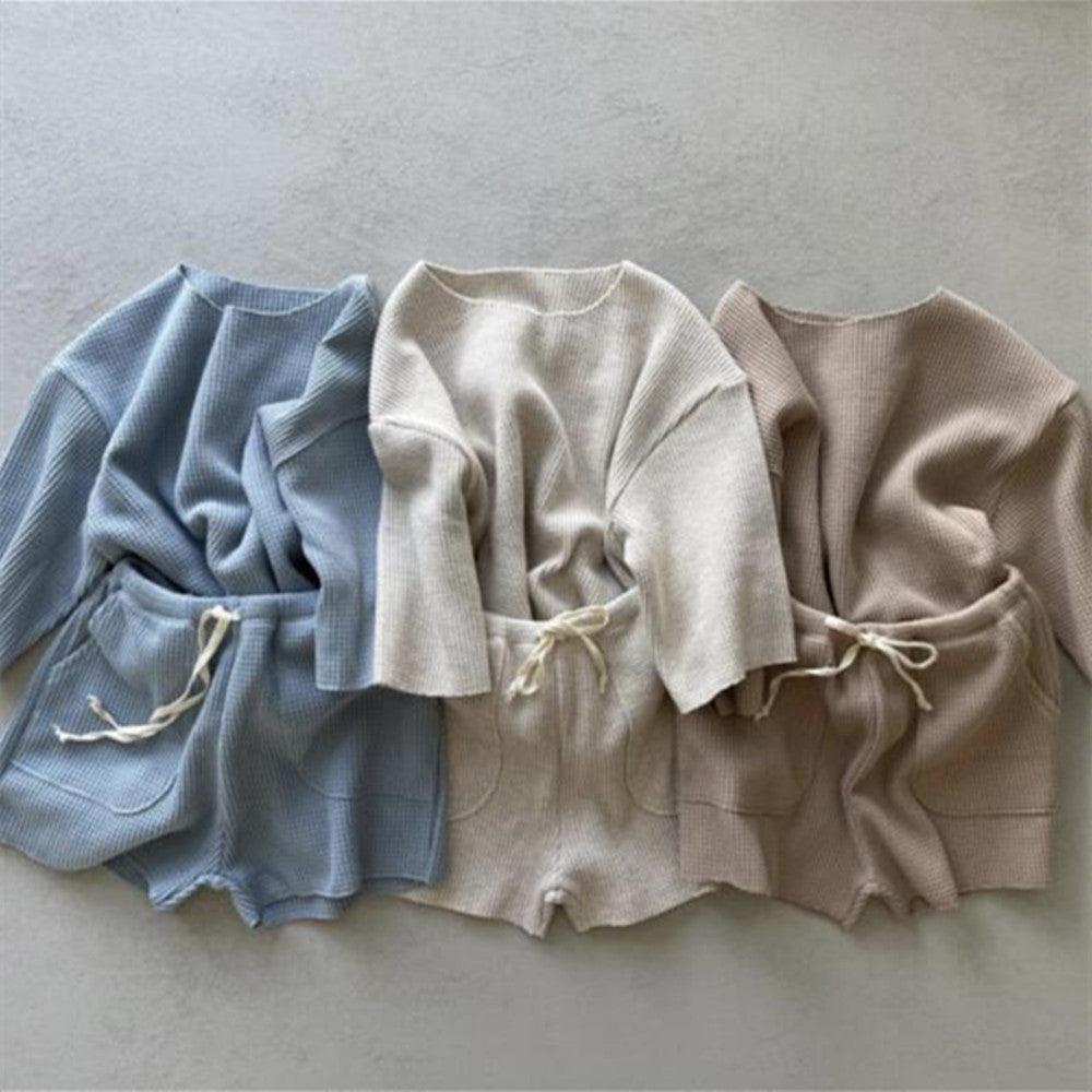 Kids Knitted Waffle Long Sleeve Set - Amazitshop