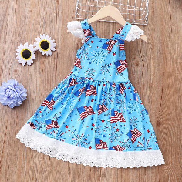 Kids Summer Sleeveless Firework Flag Dress - Amazitshop
