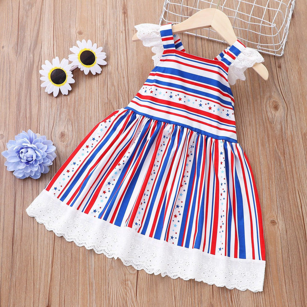 Kids Summer Sleeveless Firework Flag Dress - Amazitshop