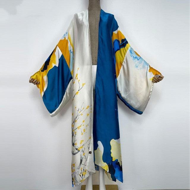 Kimonos Verano Women Print Long Sleeve Cardigan Fem Dress - Amazitshop