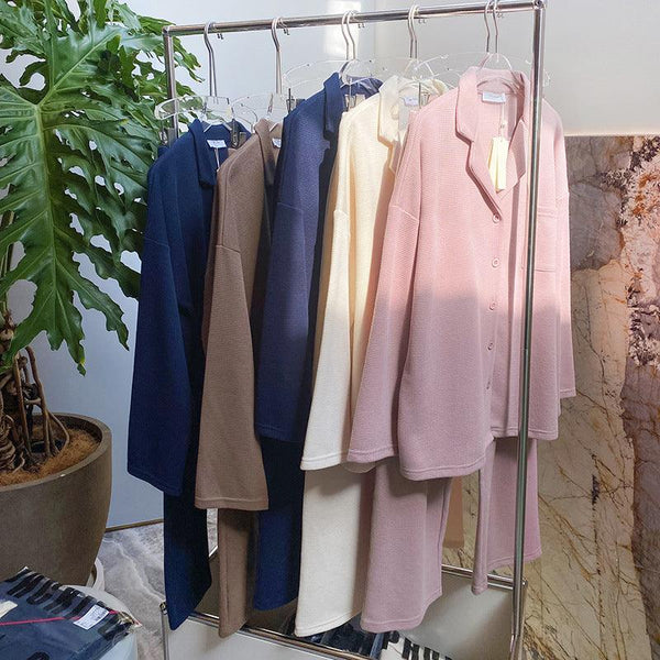 Knit Two - piece Suit Long - sleeved Trousers Ladies' Homewear Pajamas Loose Confinement Clothing - Amazitshop