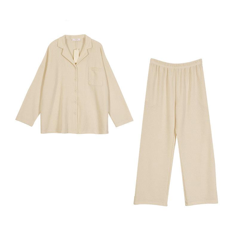 Knit Two - piece Suit Long - sleeved Trousers Ladies' Homewear Pajamas Loose Confinement Clothing - Amazitshop