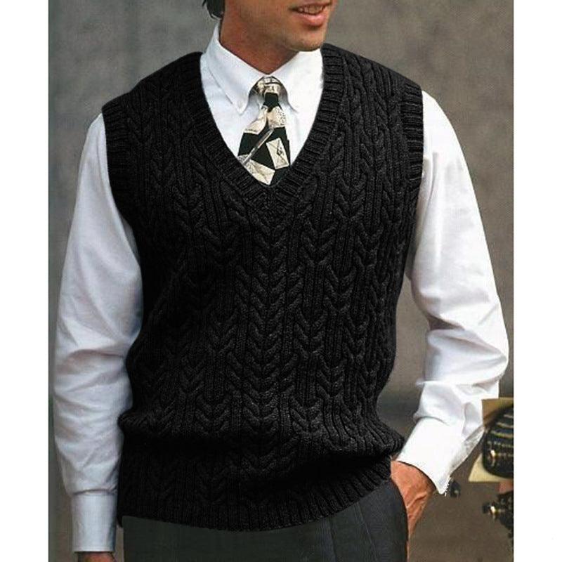 Knitted Vest V - neck Sweater Solid Color Casual - Amazitshop
