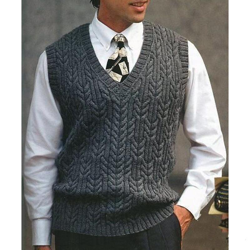 Knitted Vest V - neck Sweater Solid Color Casual - Amazitshop