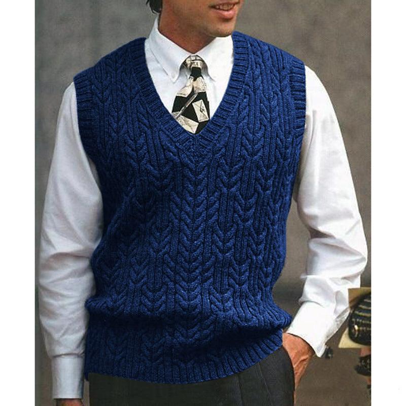 Knitted Vest V - neck Sweater Solid Color Casual - Amazitshop