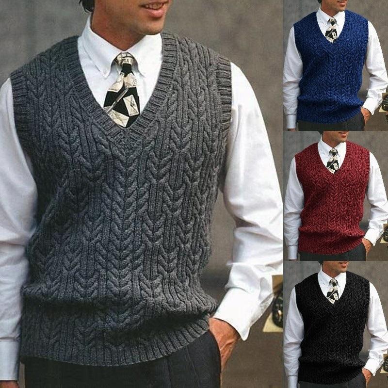 Knitted Vest V - neck Sweater Solid Color Casual - Amazitshop