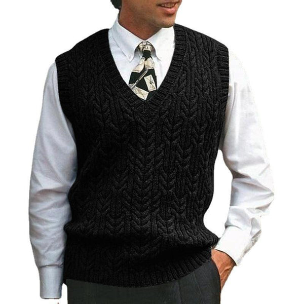 Knitted Vest V - neck Sweater Solid Color Casual - Amazitshop