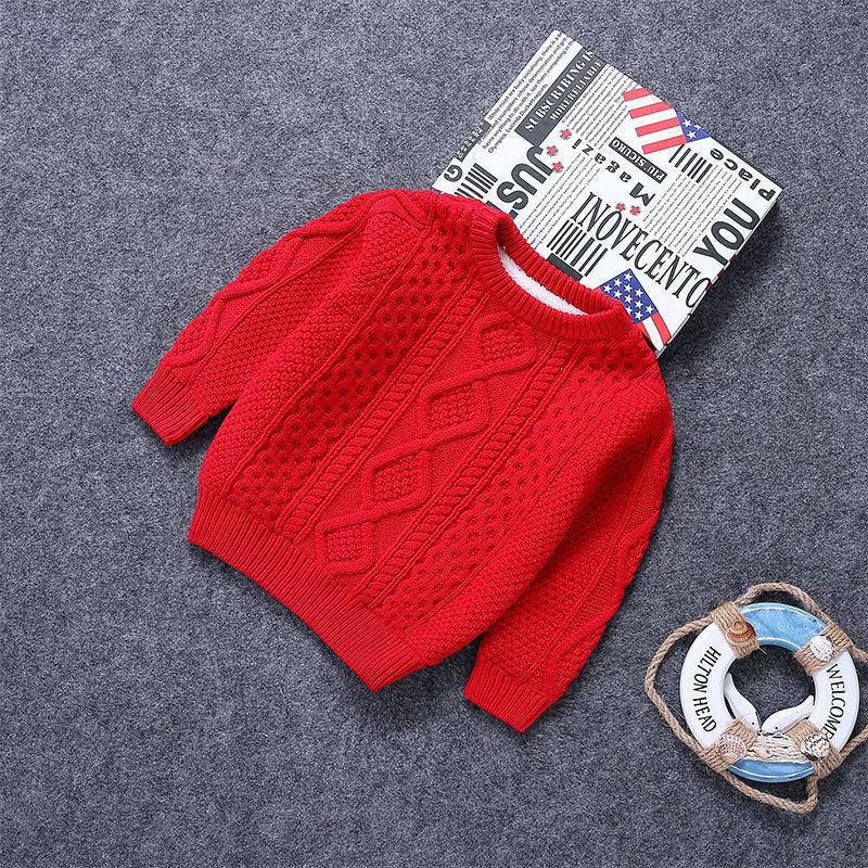 Knitwear Fleece - lined Thickened Cotton Sweater Round Neck Turtleneck Kids' Sweater - Amazitshop
