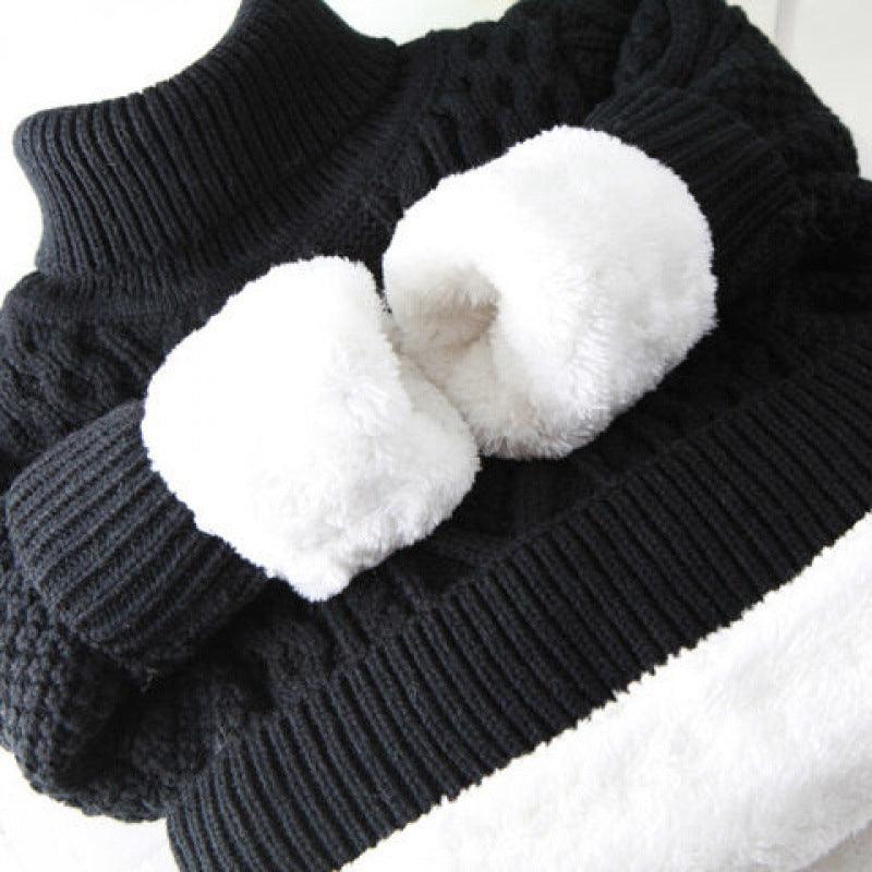 Knitwear Fleece - lined Thickened Cotton Sweater Round Neck Turtleneck Kids' Sweater - Amazitshop