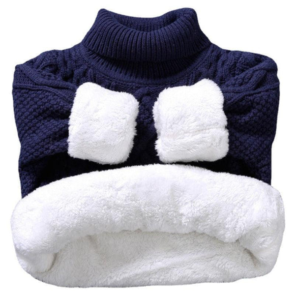Knitwear Fleece - lined Thickened Cotton Sweater Round Neck Turtleneck Kids' Sweater - Amazitshop
