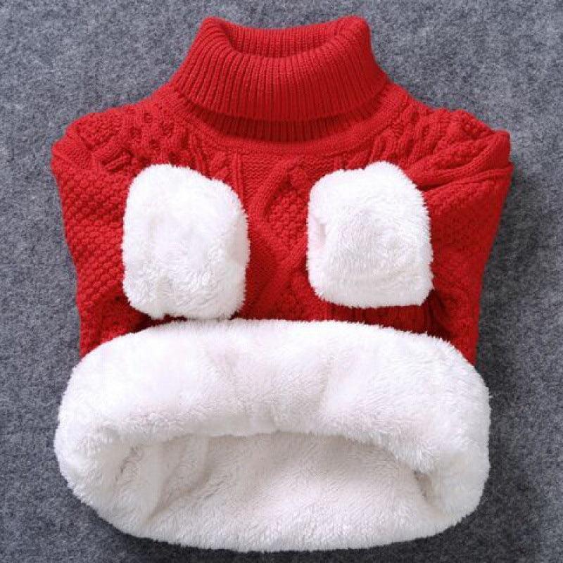 Knitwear Fleece - lined Thickened Cotton Sweater Round Neck Turtleneck Kids' Sweater - Amazitshop