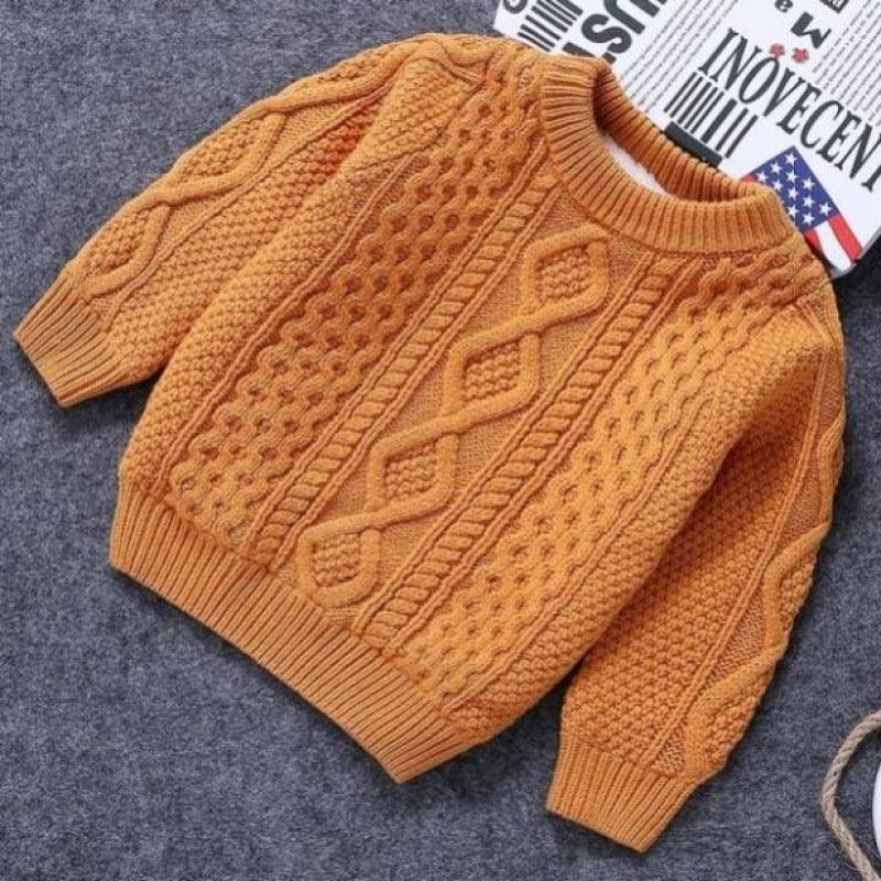 Knitwear Fleece - lined Thickened Cotton Sweater Round Neck Turtleneck Kids' Sweater - Amazitshop