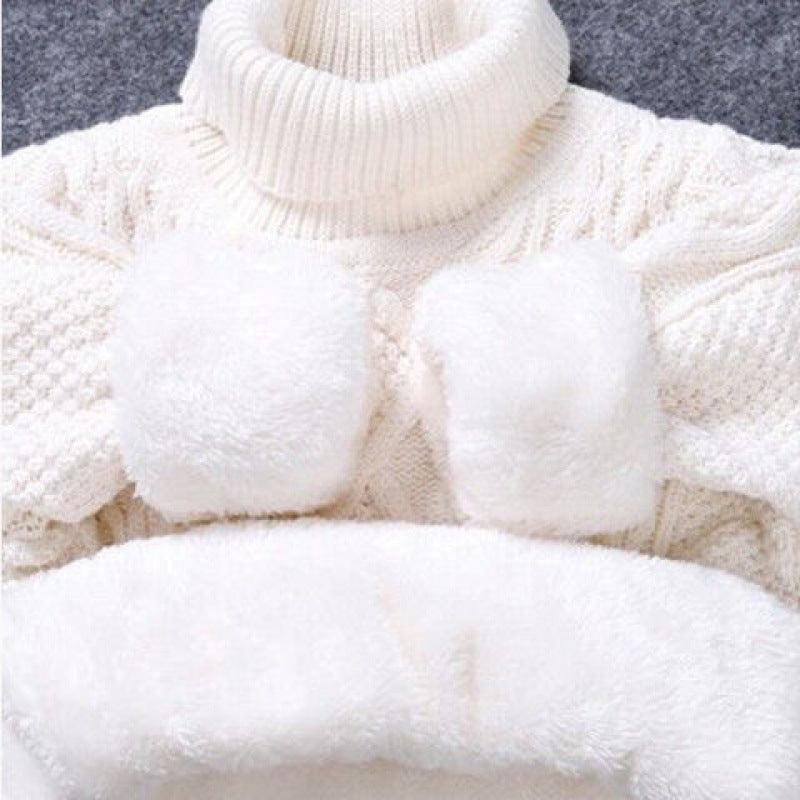 Knitwear Fleece - lined Thickened Cotton Sweater Round Neck Turtleneck Kids' Sweater - Amazitshop