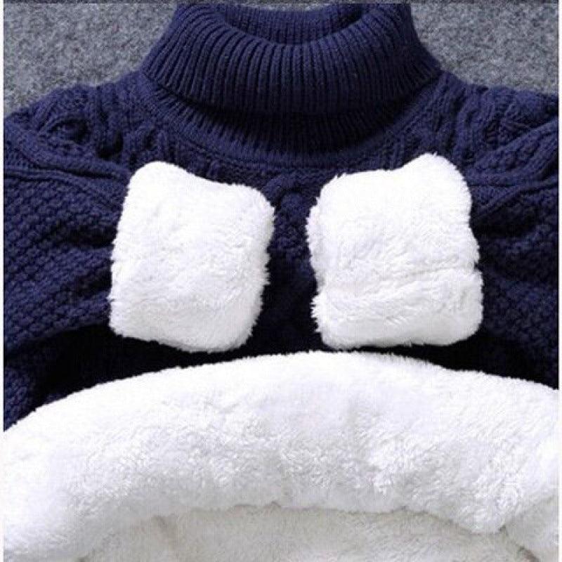 Knitwear Fleece - lined Thickened Cotton Sweater Round Neck Turtleneck Kids' Sweater - Amazitshop