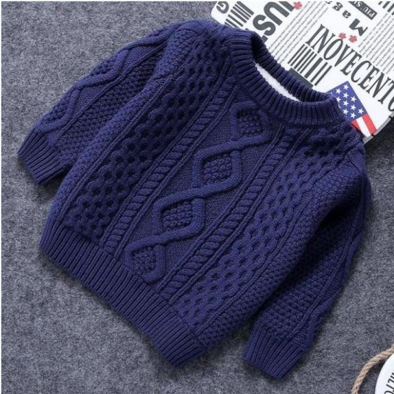 Knitwear Fleece - lined Thickened Cotton Sweater Round Neck Turtleneck Kids' Sweater - Amazitshop