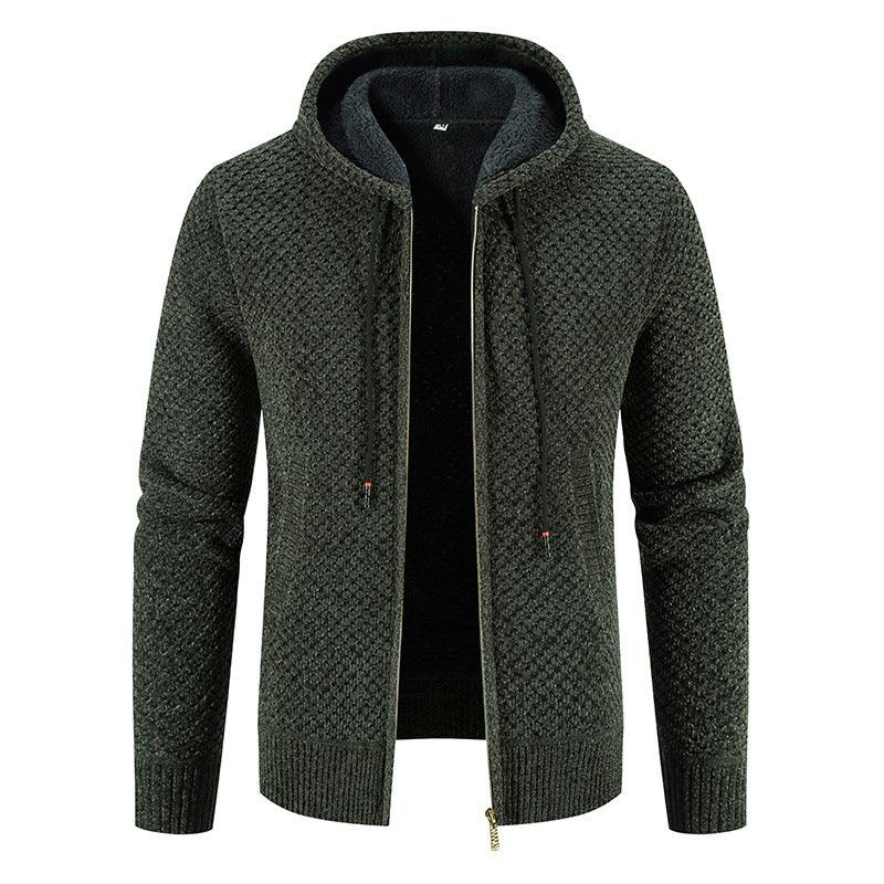 Knitwear Men's Hooded Sweater Fleece - lined Velvet - added Thickness Fleece - lined Warm Cardigan Coat - Amazitshop