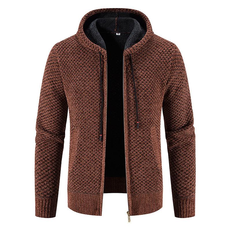 Knitwear Men's Hooded Sweater Fleece - lined Velvet - added Thickness Fleece - lined Warm Cardigan Coat - Amazitshop