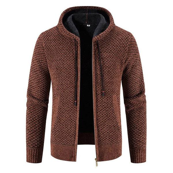 Knitwear Men's Hooded Sweater Fleece - lined Velvet - added Thickness Fleece - lined Warm Cardigan Coat - Amazitshop