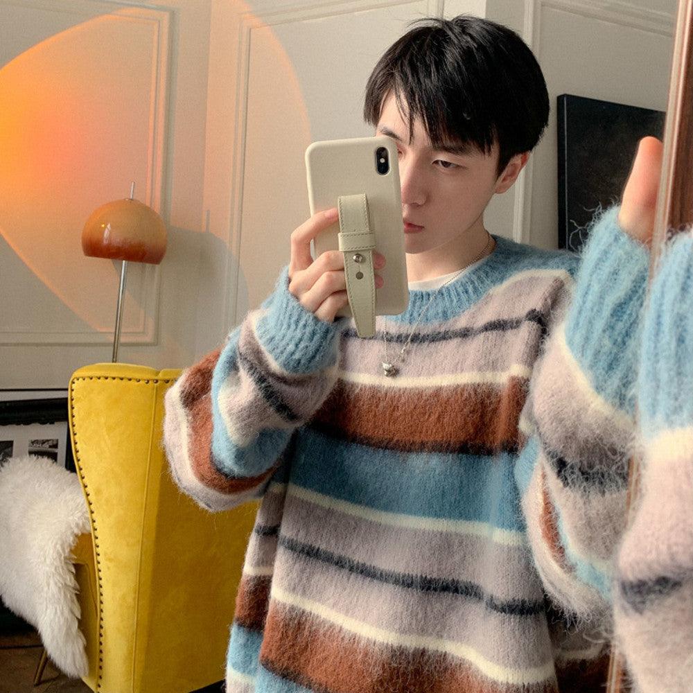 Knitwear Slouchy Round Neck Pullover Linen Coat Men - Amazitshop