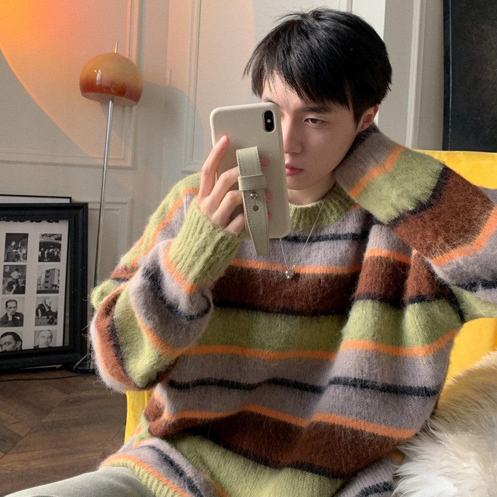 Knitwear Slouchy Round Neck Pullover Linen Coat Men - Amazitshop