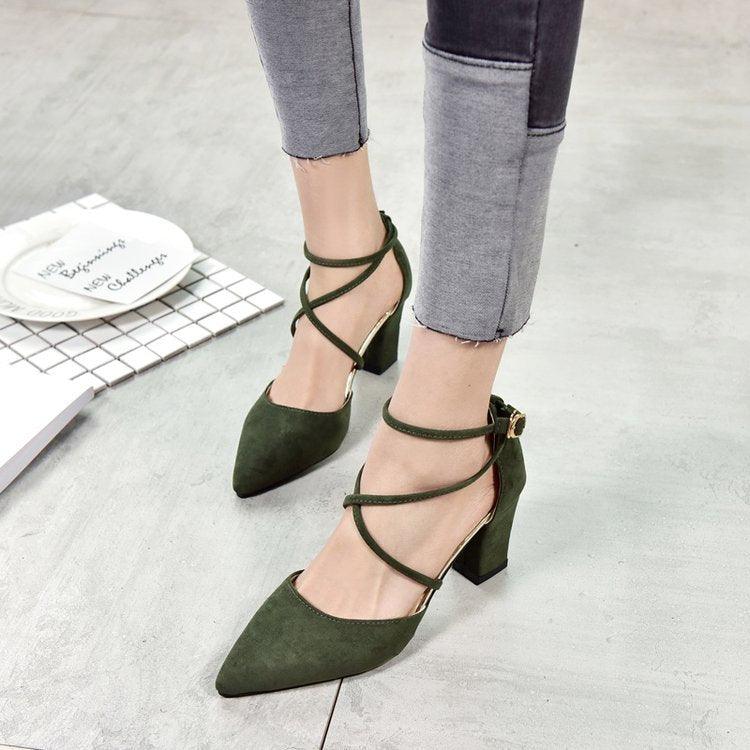 Korean Fashion Pointed Toe Buckle Strap High Heel Sandals - Amazitshop