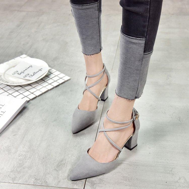 Korean Fashion Pointed Toe Buckle Strap High Heel Sandals - Amazitshop
