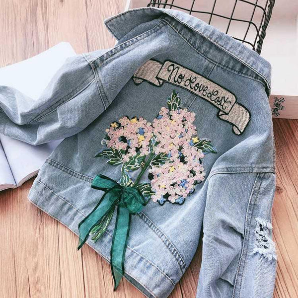 Korean Girl Flower Denim Jacket - Amazitshop