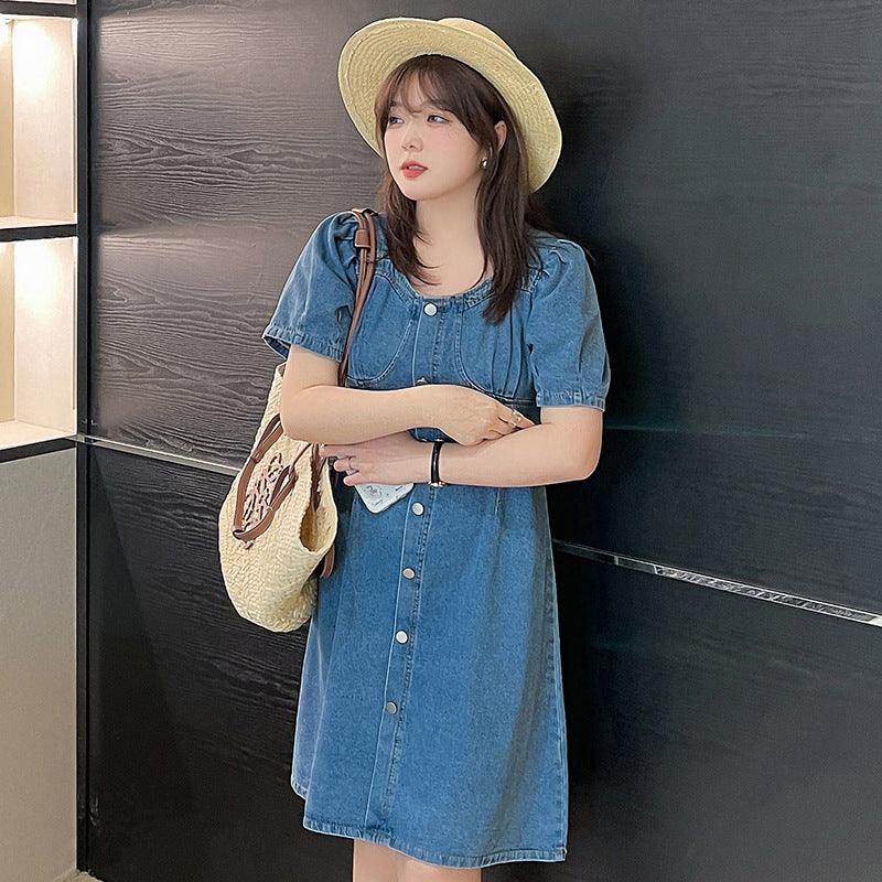 Korean Slim Short Denim Dress Large Size Women - Amazitshop
