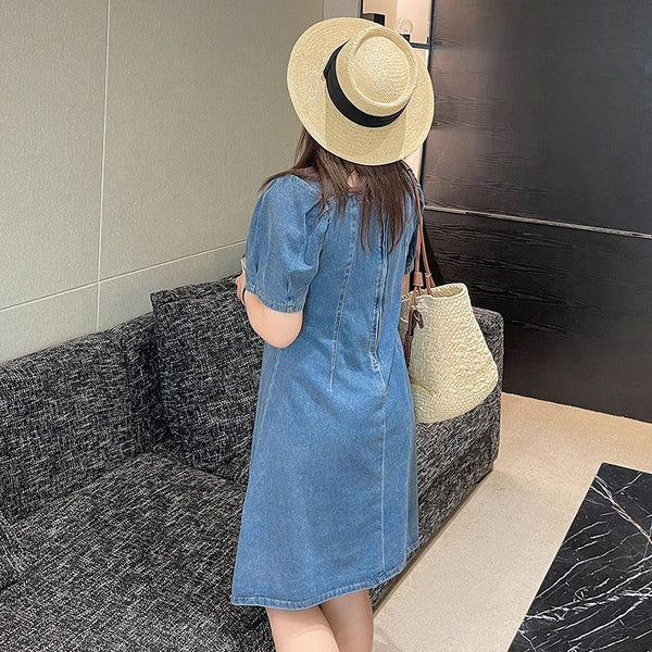 Korean Slim Short Denim Dress Large Size Women - Amazitshop