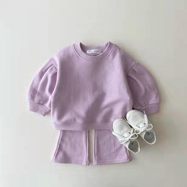 Korean Style Children's Clothing Infant Toddler Spring And Autumn Girls Cotton Suit Baby Candy Color Trendy Children Sweater Pants Two - piece Set - Amazitshop