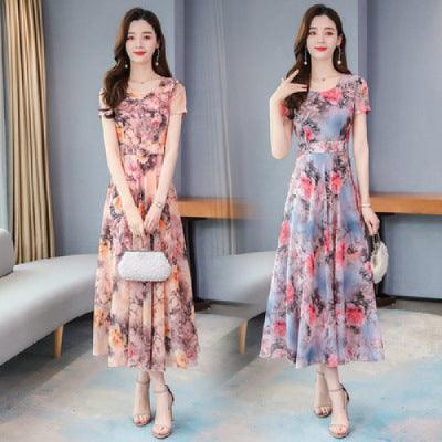 Korean Style Printed Summer Middle - aged Female Dress - Amazitshop