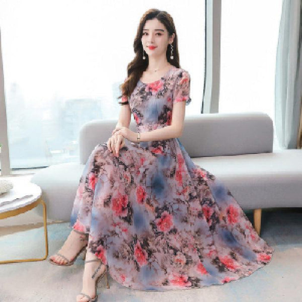 Korean Style Printed Summer Middle - aged Female Dress - Amazitshop