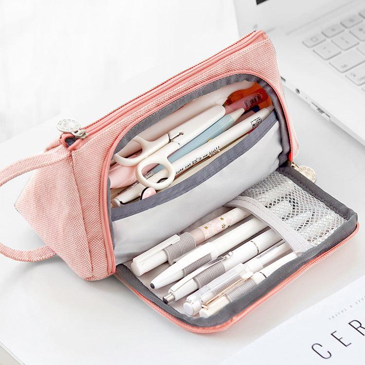 Korean Style Simple Candy Color Student Canvas Large - capacity Pencil Case - Amazitshop