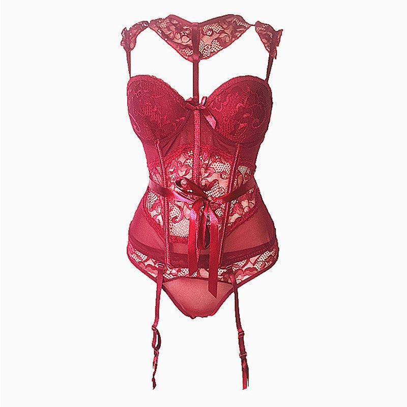 Lace fishbone corset underwear set - Amazitshop