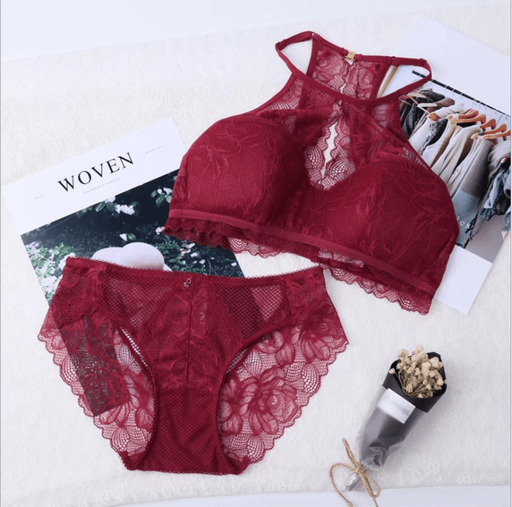 Lace hanging neck super thin cup no steel ring sexy women's Bra - Amazitshop