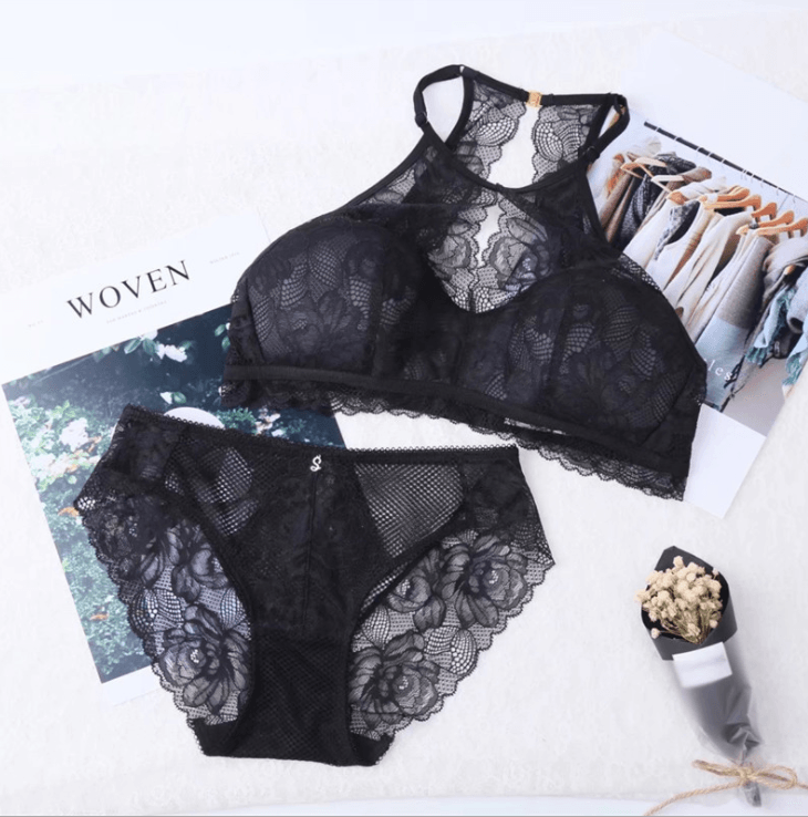 Lace hanging neck super thin cup no steel ring sexy women's Bra - Amazitshop