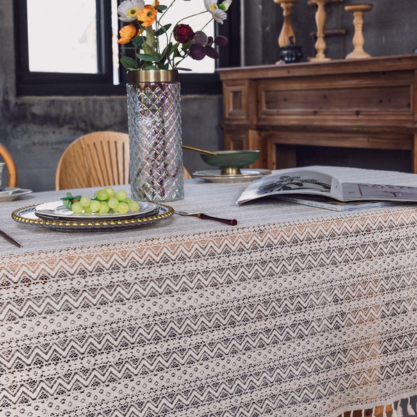 Lace Hollow Dining Table Fabric White - Amazitshop