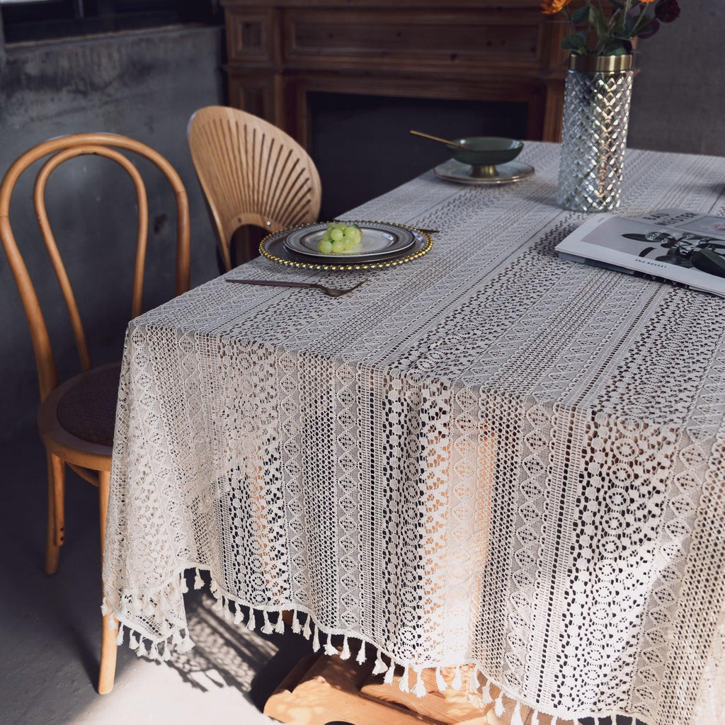 Lace Hollow Dining Table Fabric White - Amazitshop