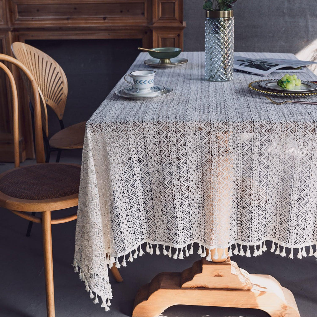 Lace Hollow Dining Table Fabric White - Amazitshop