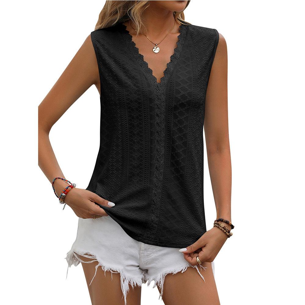 Lace Tops Women V - neck Sleeveless Hollow Out Vest Summer Tank - Amazitshop