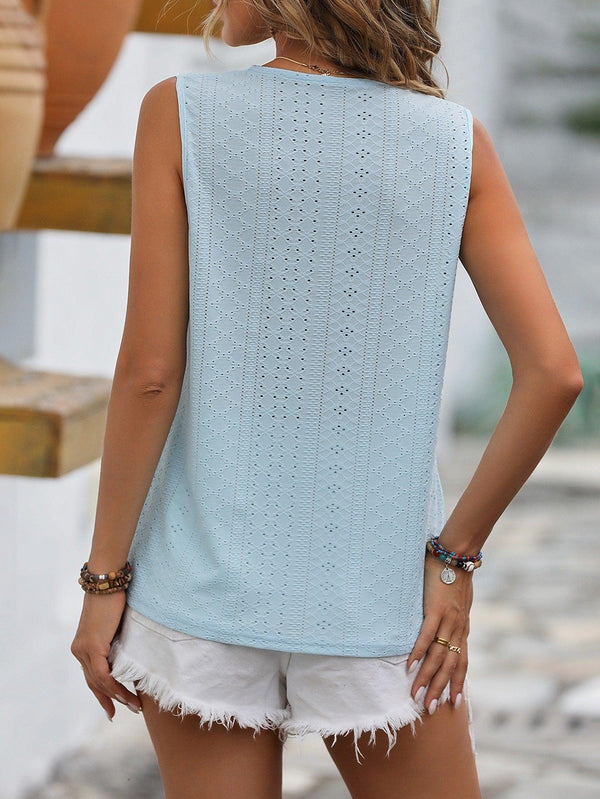 Lace Tops Women V - neck Sleeveless Hollow Out Vest Summer Tank - Amazitshop