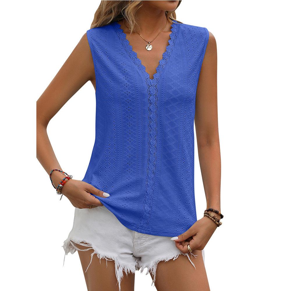 Lace Tops Women V - neck Sleeveless Hollow Out Vest Summer Tank - Amazitshop